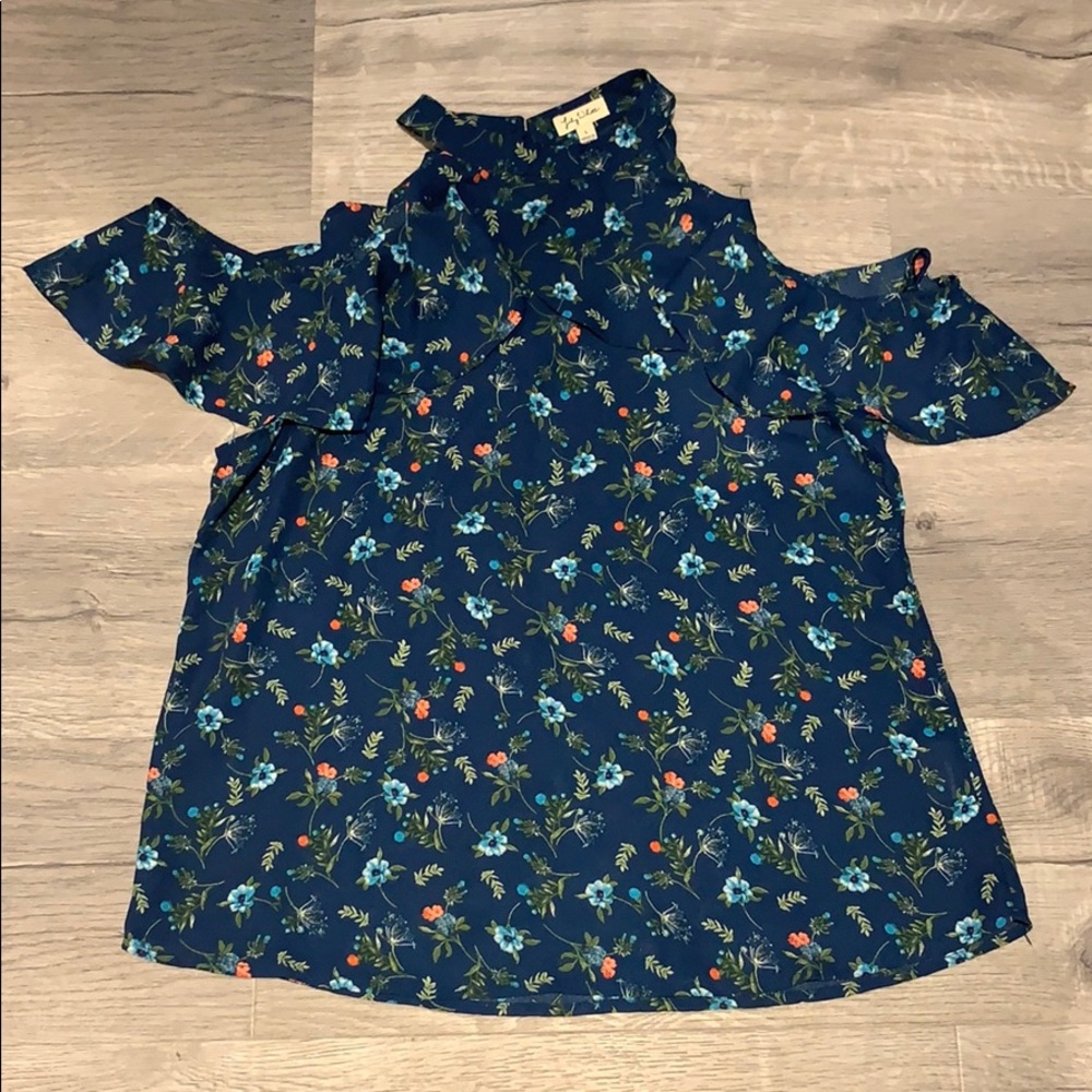 Lily White floral cold shoulder top